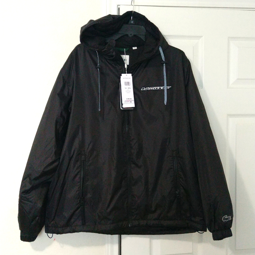 Lacoste men's quilted water repellent zip up windbreaker black puffer jacket